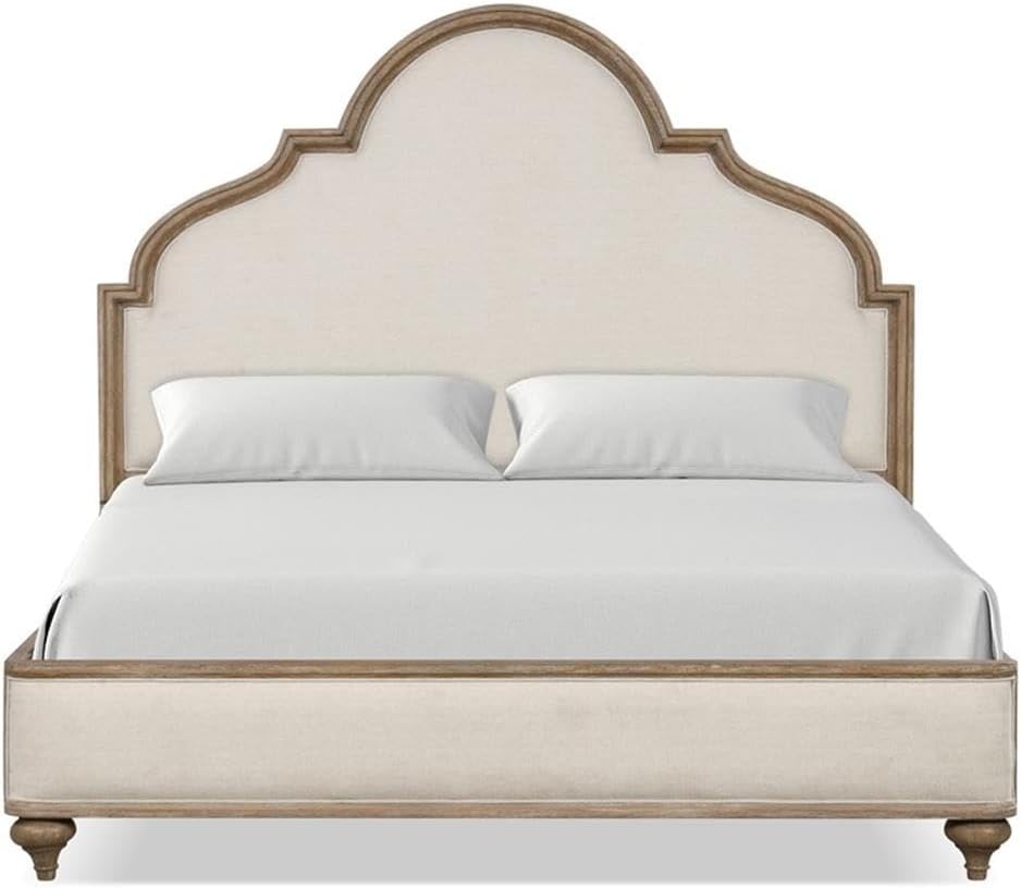 Pemberly Row Transitional Wood King Bedroom Set, Rustic Oak Finish, 3-Piece with Upholstered Beige Headboard, 2 Nightstands with USB Ports, Felt-Lined Drawers, Farmhouse Style for Master Bedroom Decor
