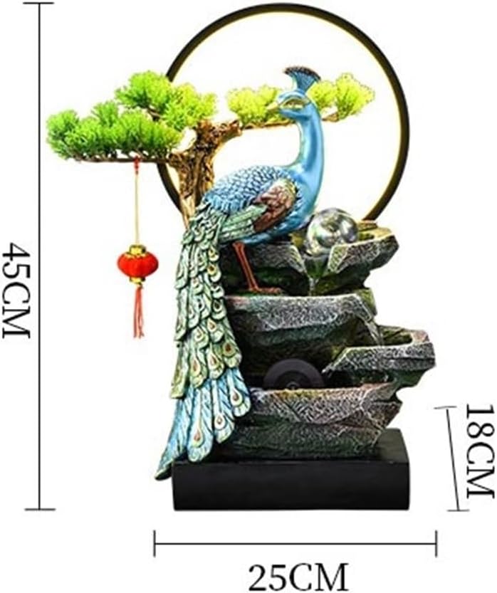 Tabletop Fountain Peacock Flowing Water Ornament Desktop Fountains for Home Bedroom Living Room Office Decor