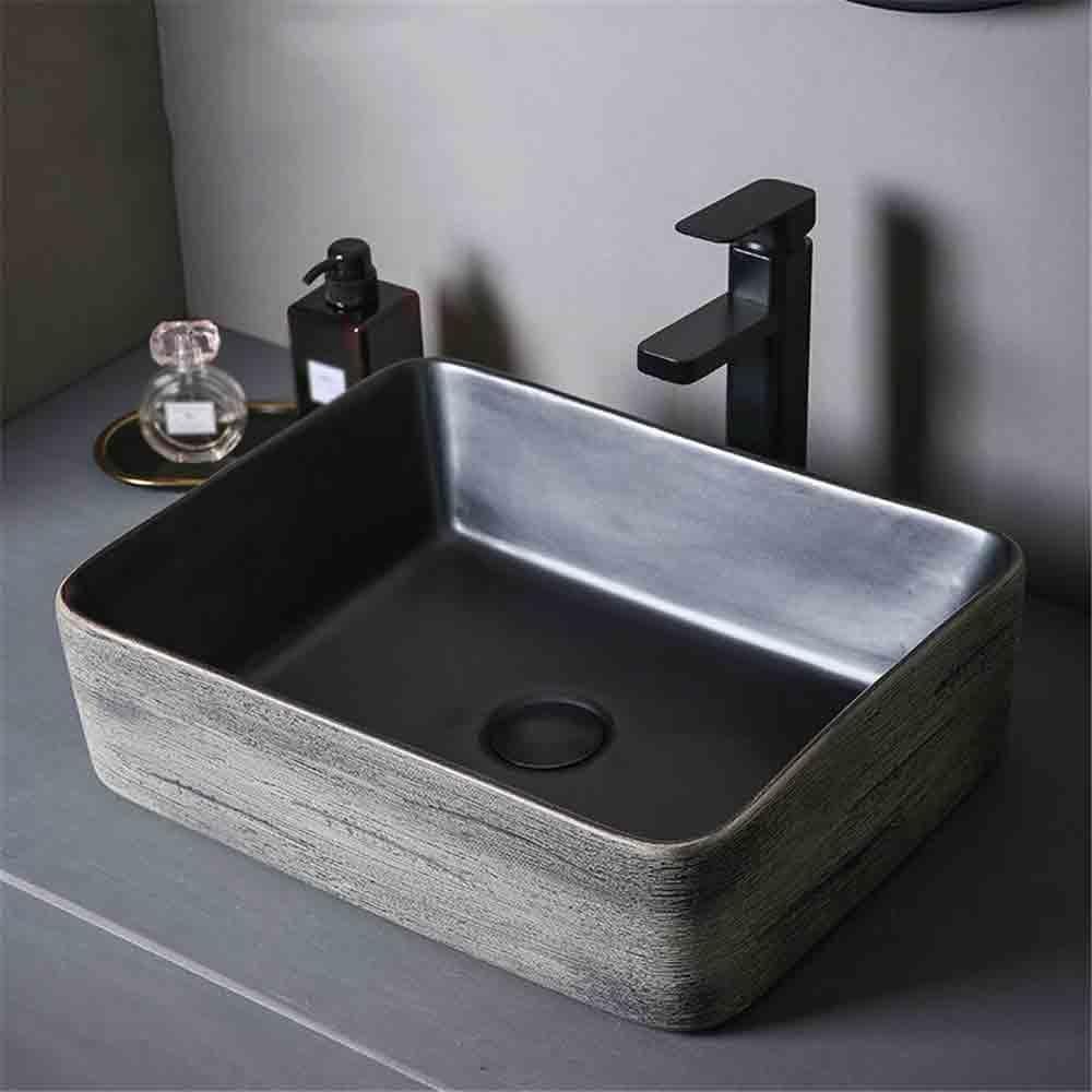 Vanity Rectangular Countertop Basin Oval Washbasin Household Bathroom with Accessories for Lavatory(