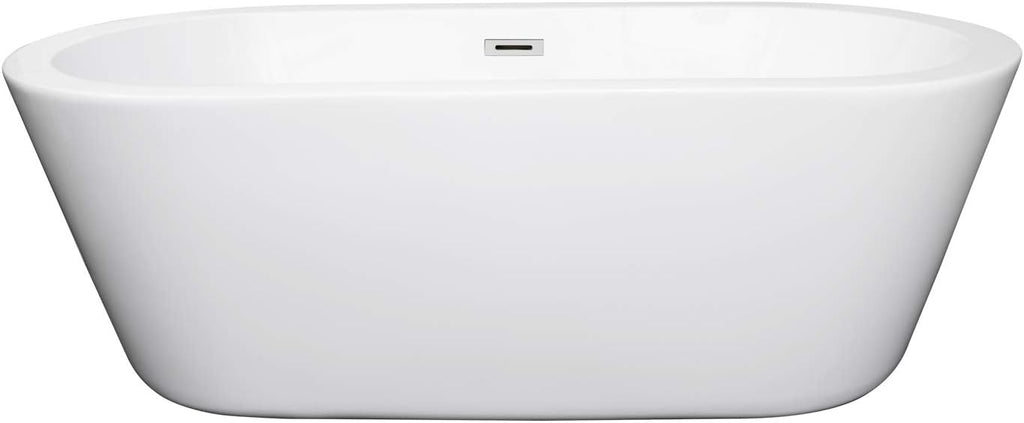Mermaid 67 inch Freestanding Bathtub in White with Polished Chrome Drain and Overflow Trim