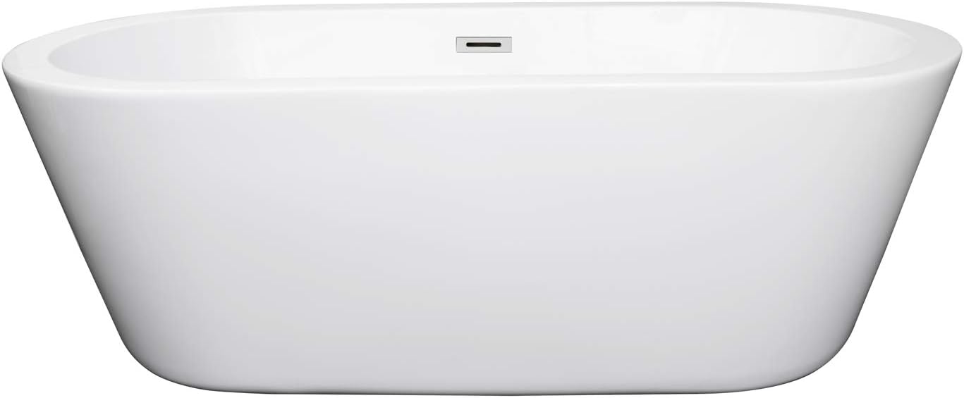 Mermaid 67 inch Freestanding Bathtub in White with Polished Chrome Drain and Overflow Trim