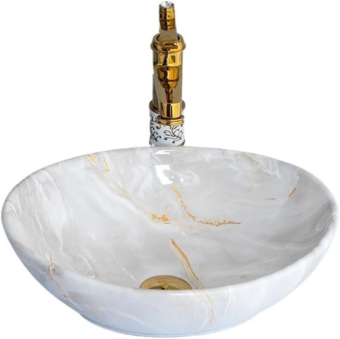Vanity Sink Art Basin Small Bathroom Sinks High-grade Imitation Marble Texture Ceramic Countertop Basin Lavatory Washbasin with Accessories Bathroom Sink