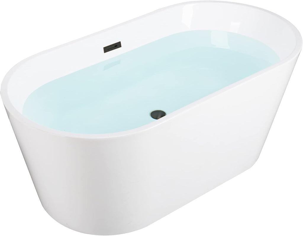 WOODBRIDGE 59' Acrylic Freestanding Bathtub Contemporary Soaking Tub, White Acrylic (Oil Rubbed Bronze Drain/Overflow),B0014 ORB Drain &O