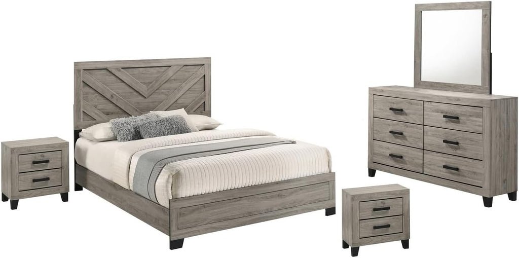 Furniture Rustic Charm Bedroom Set with Chevron Panel Headboard