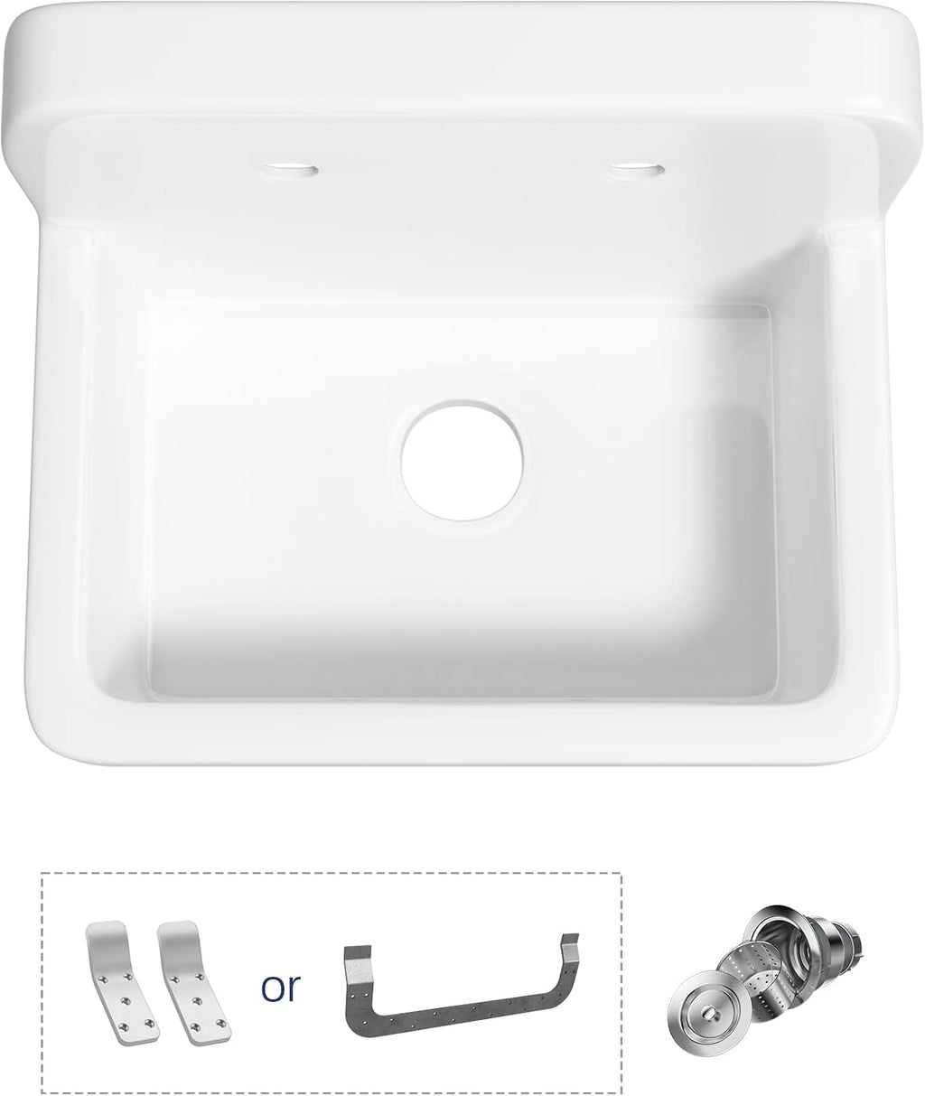 Eridanus 21 Inch Utility Sink, Wall Mounted Farmhouse Bathroom Sink, Modern Laundry Sinks Above Counter, 21' x 16' x 18.5' Floating Porcelain Ceramic Tub High Back for Garage, Washing Room, Kitchen