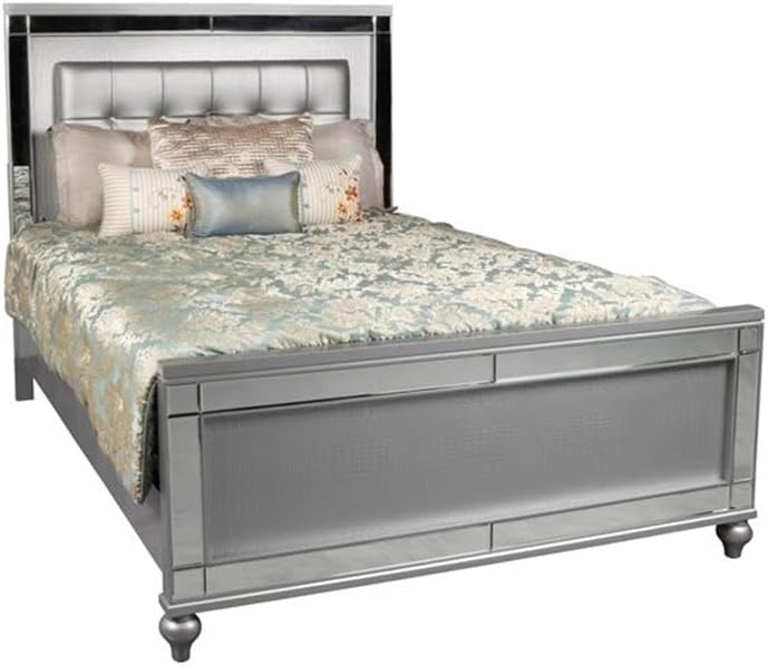 New Classic Valentine Furniture 5-Piece Solid Wood King Bedroom Set in Silver