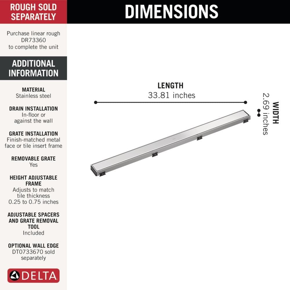 Delta Faucet 36-Inch Reversible Linear Shower Drain Trim in Chrome