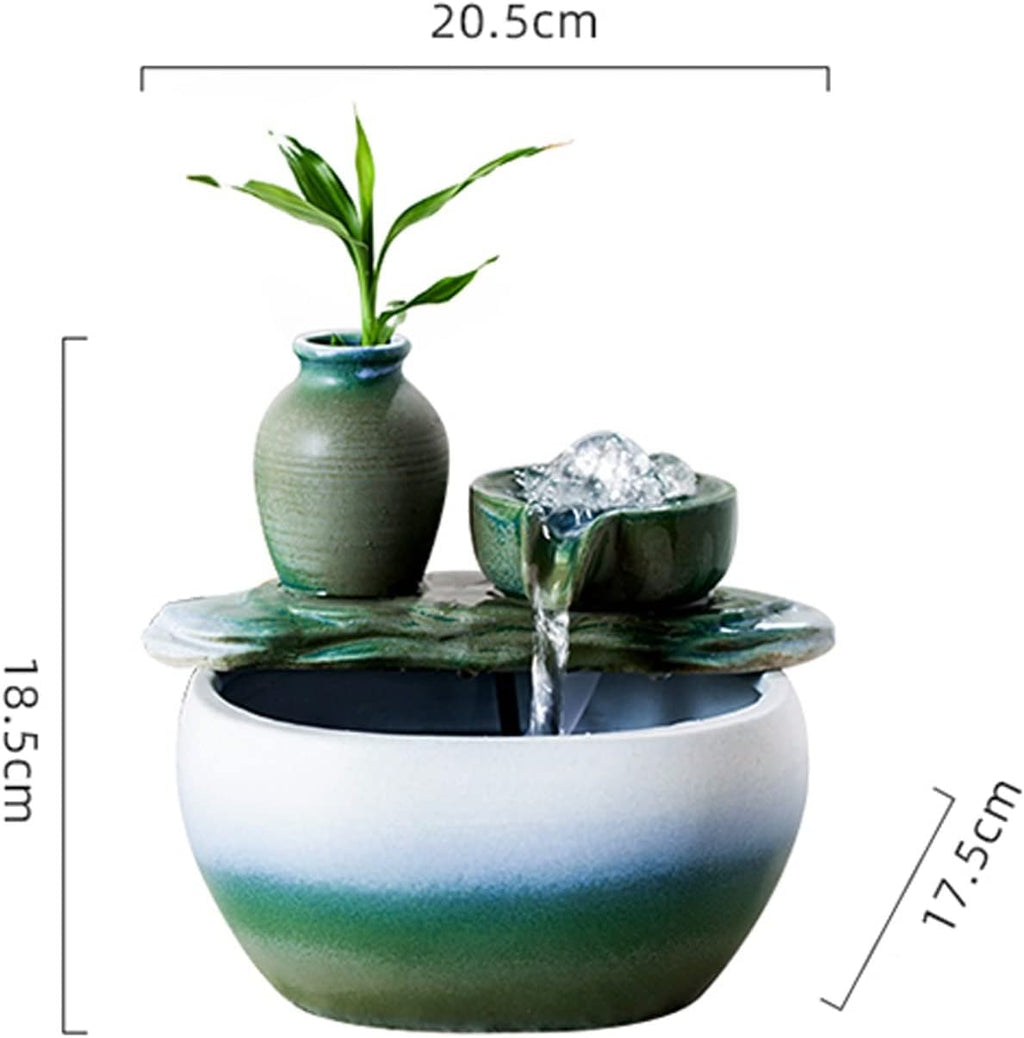 Indoor Fountain Ceramic Tabletop Fountain Ceramic Pot Fountain Ornaments Circulating Water Small Fish Tank Fountain for Indoor and Home Decoration Table Desk Office Patio