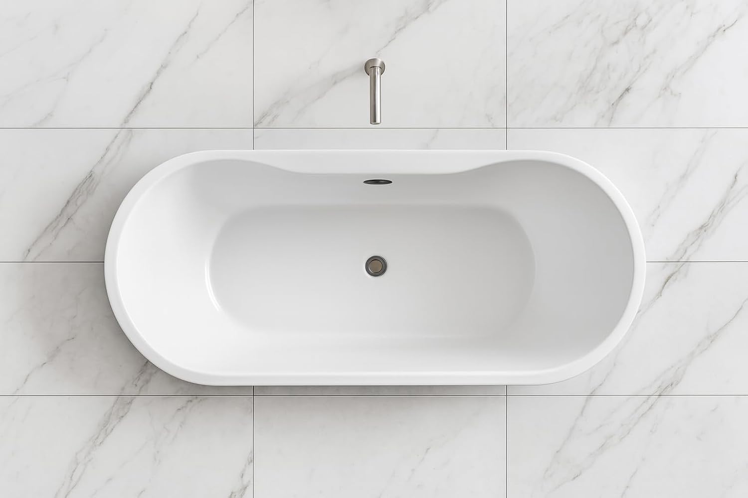Carver Tubs - Reflection II 67' - Modern White Freestanding Soaking Bathtub With Oil Rubbed Bronze Drain - White Oval Spacious Acrylic Fiberglass Tub - Deep Relaxing Soak - 67'L x 31.5'W x 23.5'H