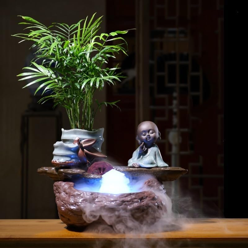 Tabletop Fountains Chinese Style Water Ornaments Circulating Water Flow Desktop Fountain Office Desktop Atomizing Humidifier Indoor Tabletop Water Fountain(A)