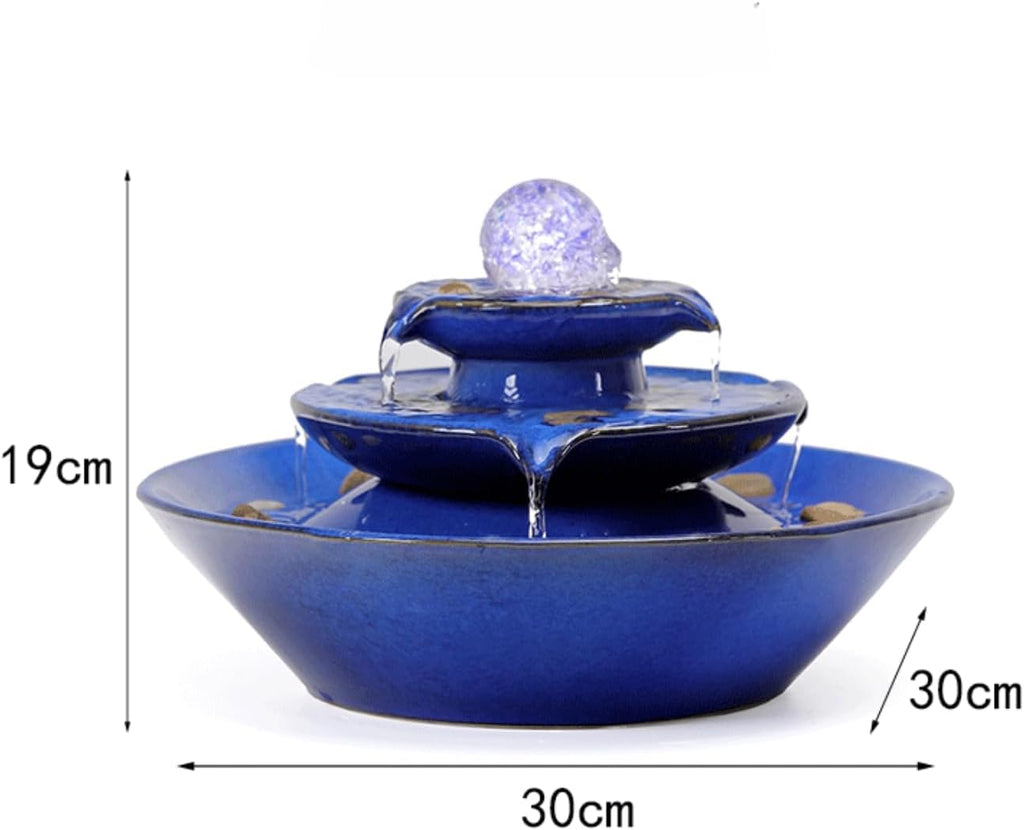 11.8' Indoor Tabletop Fountain, Ceramic Multi-Tier Waterfall with Crystal Ball & Fish Tank Feature, Free 10pcs Natural Crystals, Zen Home/Office/Entryway Decor, Housewarming Gift(Black)