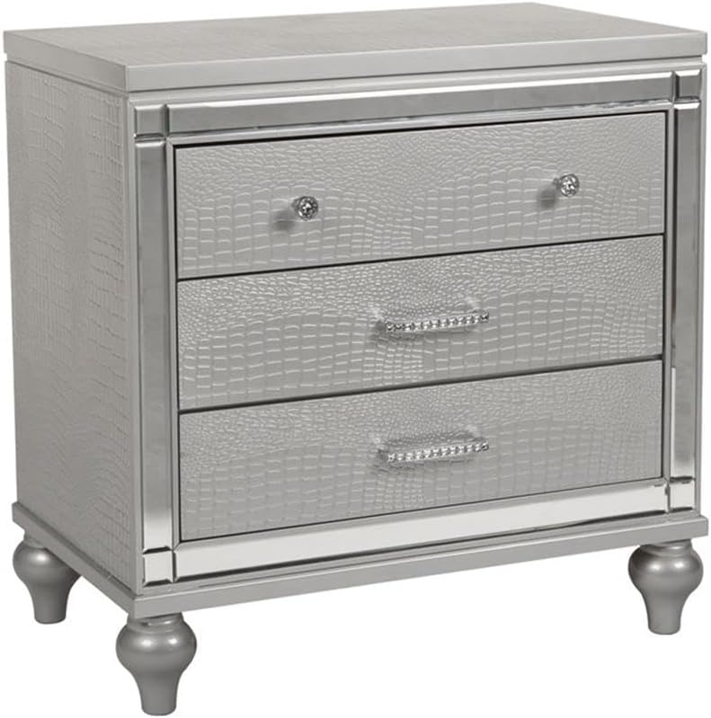New Classic Valentine Furniture 5-Piece Solid Wood King Bedroom Set in Silver