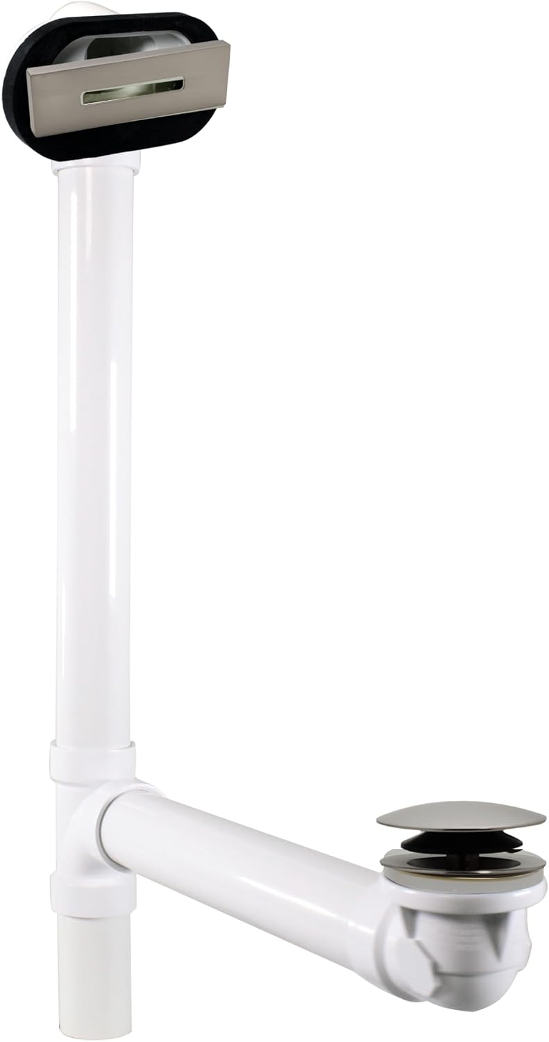 Westbrass D493244LD-4-07 19' Bath Waste Assembly with Tip-Toe Drain Plug and Linear Overflow Faceplate - SCH. 40 PVC, Satin Nickel (4-Pack)