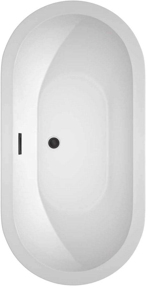 Soho 60 Inch Freestanding Bathtub in White with Floor Mounted Faucet, Drain and Overflow Trim in Matte Black