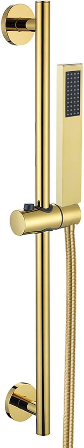 Shower Slide Bar with Handheld Shower, 304 Stainless Steel Slide Bar Adjustable Holder with 59 Inch Shower Hose Wall Mounted Slide Bar Holder Set,Chrome (Gold)