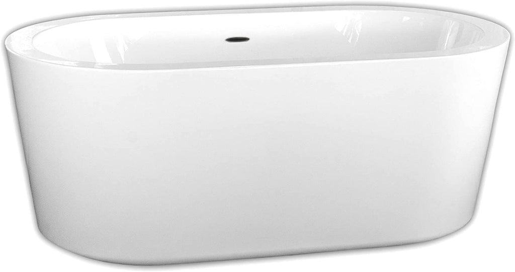 Carver Tubs - Vitality 59' - Modern White Freestanding Soaking Bathtub, With Oil Rubbed Bronze Center Drain - Classic Oval Acrylic Fiberglass Bath Tub - Deep Relaxing Soak - 59' L x 31.5' W x 23' H