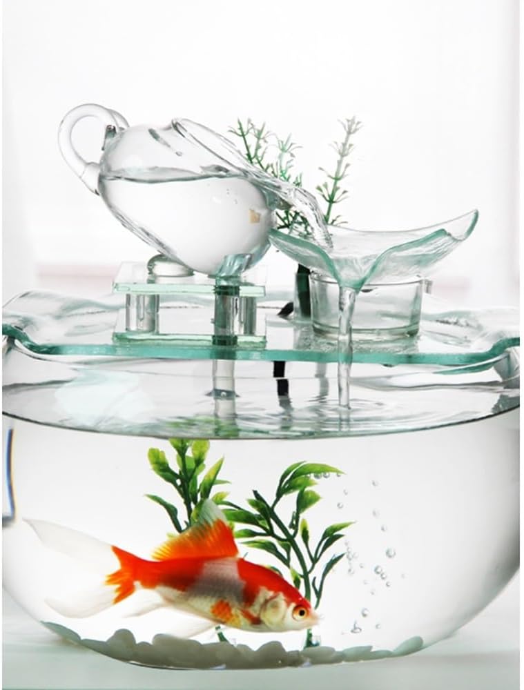 Relaxing Original Small Creative Glass Tabletop Fountain Home Aquarium with Water Flow Decor for Living Room Tv Cabinet Indoor