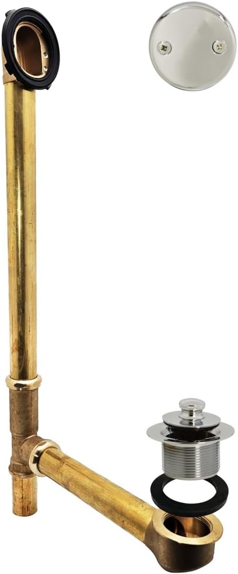Westbrass A3264-05 22-1/2' Brass Bath Waste & Overflow Assembly with Pull Drain Plug and 2-Hole Faceplate, Polished Nickel