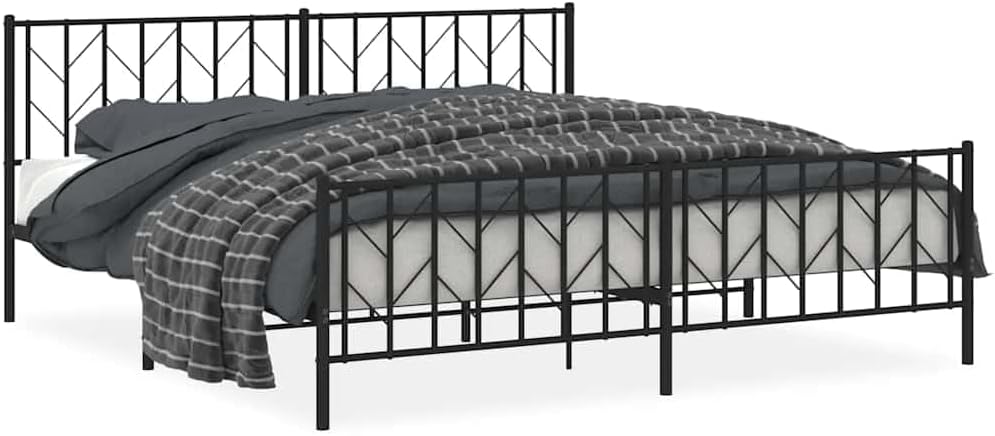Metal Bed Frame with Footboard Black 76'x79.9' King Platform Steel Frame Sturdy Storage Space Under Bed for Bedroom Furniture