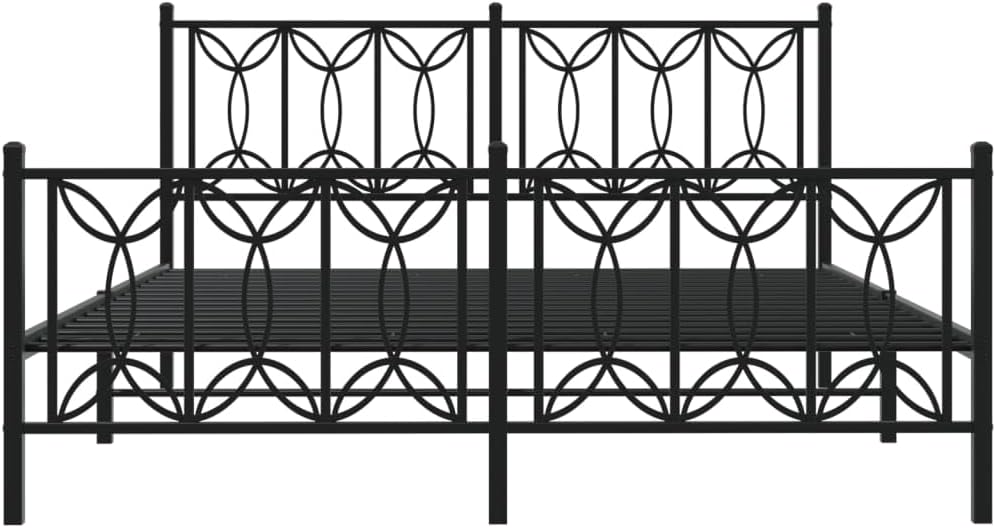 Queen Bed Frame Steel Platform Bed with Headboard and Footboard Black 59.1'x78.7' Metal Bedframe for Bedroom Furniture Durable Underbed Storage Space Mattress Foundation