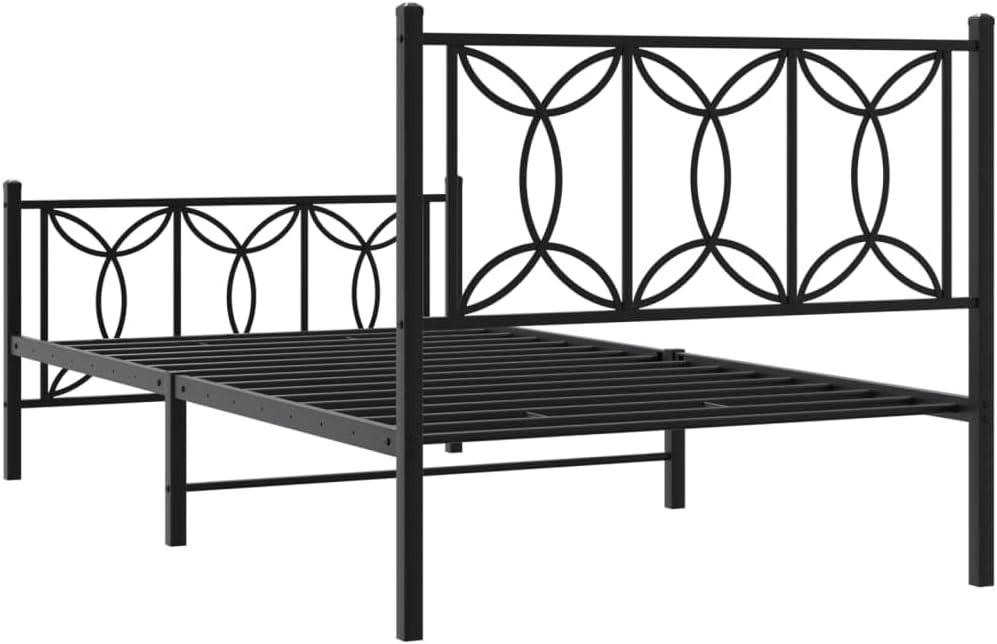 Metal Bed Frame Queen Size with Footboard Black Steel Platform Bed Frame 39.4'x78.7' Sturdy Bedframe for Bedroom Underbed Storage Space Heavy Duty Support