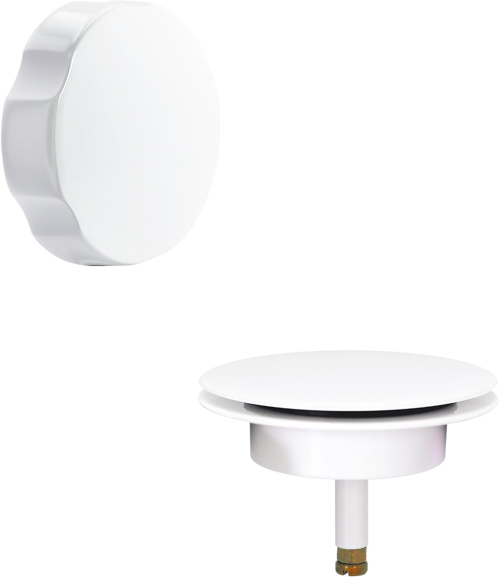 Westbrass A50A35-50 35' SCH. 40 ABS Cable Driven Bath Drain Trim Kit with Rotary Overflow Cover Knob and Pop-Up Stopper, White