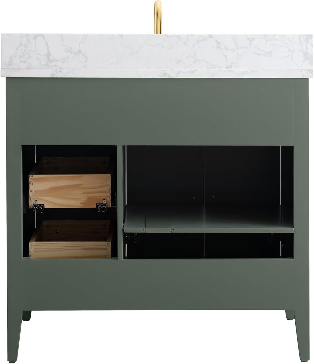 Vanity Art 36 inch Bathroom Vanity with Single Sink & Ceramic Top, Vanity Cabinet with Soft-Closing Doors, Drawers, Solid Wood Frame, Vintage Green, VA9036-VG-BN1