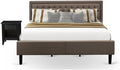 East West Furniture KD18K-1GA06 2 Piece King Size Bedroom Set - 1 King Bed Brown Linen Fabric Padded and Button Tufted Headboard with 1 Night Stand - Wire Brushed Black Finish Nightstand