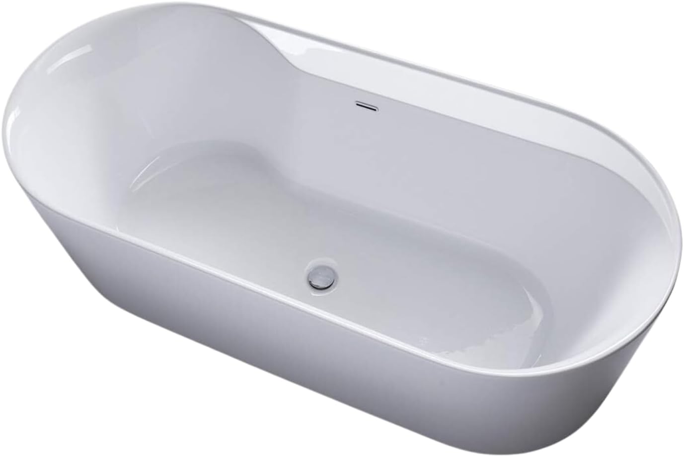 Carver Tubs - Amur 70' - Modern White Freestanding Soaking Bathtub With Chrome Drain - Modern Spacious Two Person Acrylic Fiberglass Bath Tub - Deep Relaxing Soak - 70.5″L x32.5'W x 23'H