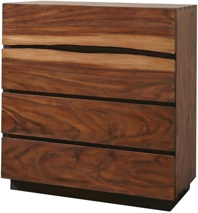 MAKLAINE 5-Piece Wood Eastern King Bedroom Set, Smokey Walnut Finish, Includes Bed with Platform Design, Nightstand, Dresser with Mirror, Chest, Mahogany and Veneer Construction, Modern Master