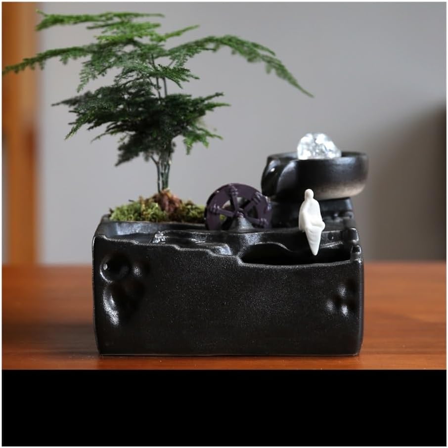 Tabletop Fountains Desktop Water Fountain Living Room Fish Tank Water Ornaments Circulating Water Chinese Entrance Decoration Indoor Tabletop Water Fountain(B)
