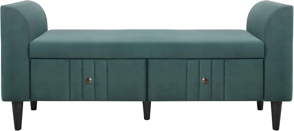 KLMM Elegant 4-Pieces Bedroom Sets Queen Size Upholstered Platform Bed with Two Nightstands and Storage Bench, No Box Spring Needed (Green#M^)