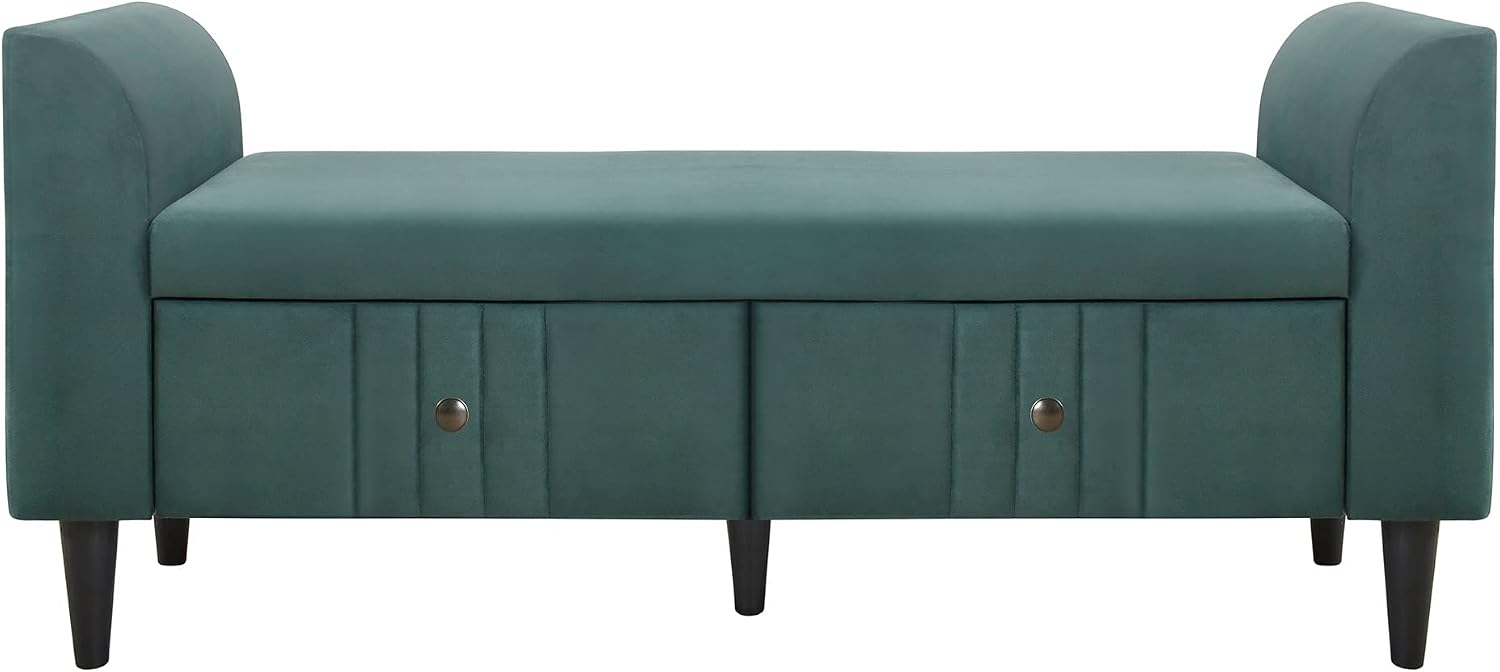 KLMM Elegant 4-Pieces Bedroom Sets Queen Size Upholstered Platform Bed with Two Nightstands and Storage Bench, No Box Spring Needed (Green#M^)