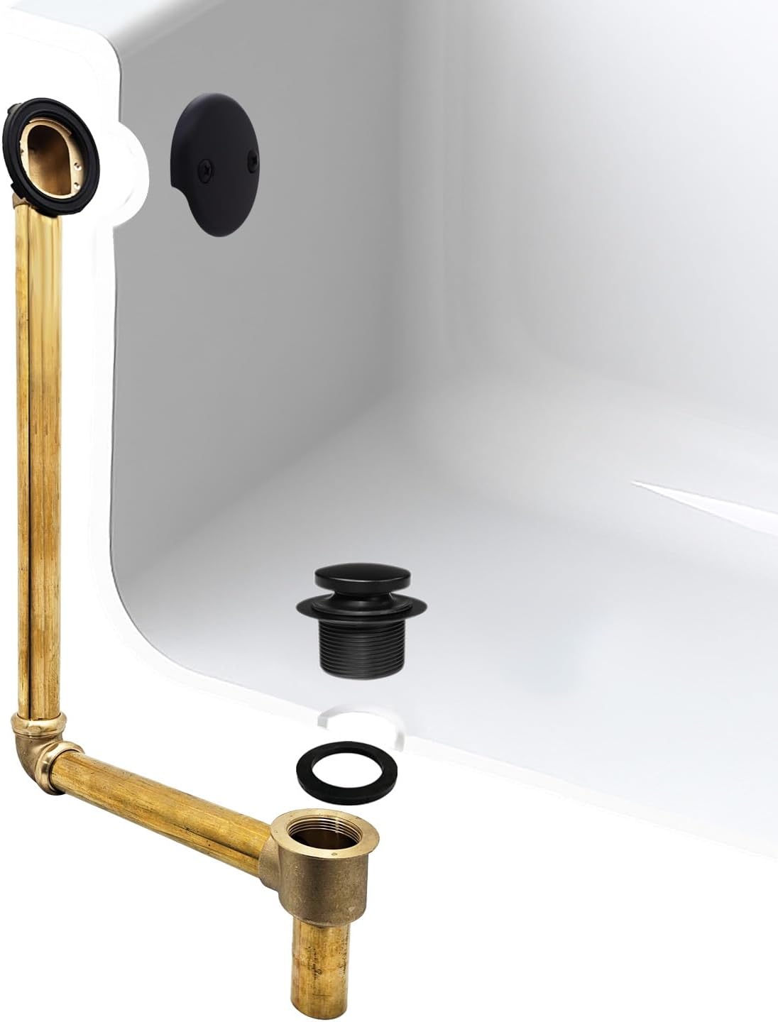 Westbrass 7931817-DC-62 22' Direct Connect 17 Gauge Brass Waste and Overflow with Tip-Toe Drain Trim, Matte Black