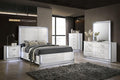MASARA 6-Piece Glam White Bedroom Set with High-Gloss Finish, Engineered Wood, Crystal Effect Zinc Alloy Trim (King)