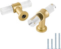 LONTAN 100 Pack Acrylic Kitchen Cabinet Knobs Gold Drawer Knobs Modern T Bar Clear Cabinet Door Handles White Kitchen Hardware for Dresser Bathroom,Zinc Alloy Base