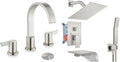Midanya Brushed Nickel Morden Widespread Bathroom Faucet 3 Holes 2 Handles 8 Inch Vanity Faucet with 8 Inch Brushed Nickel Rain Shower System Tub Shower Faucet Set Square Waterfall Tub Spout