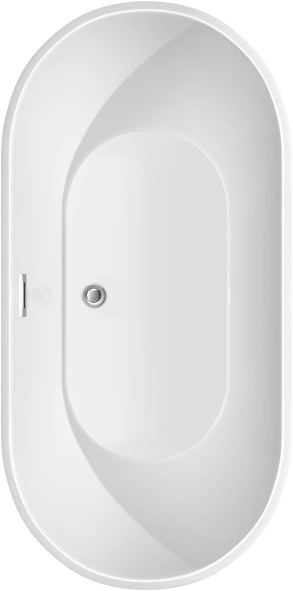 Brooklyn 60 Inch Freestanding Bathtub in White with Polished Chrome Drain and Overflow Trim