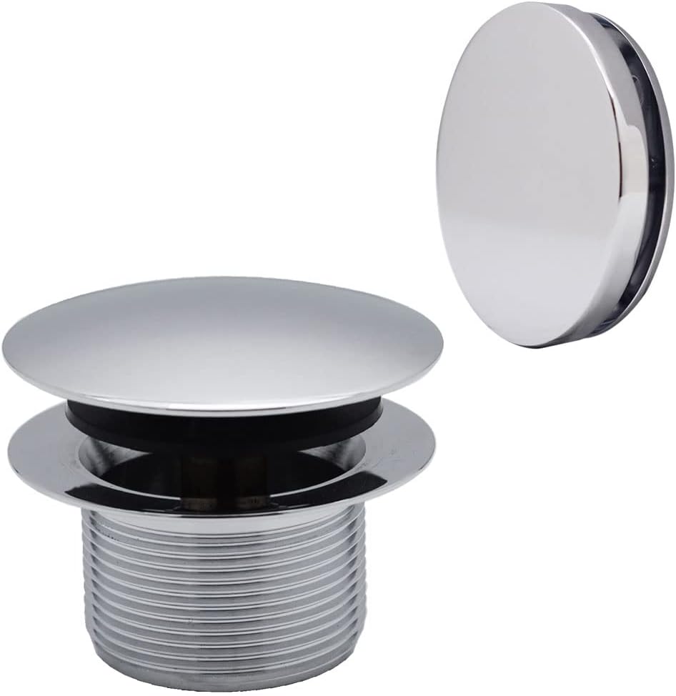 Westbrass A326HBJ-26 25' Brass Bath Waste & Overflow Assembly with European Tip-Toe Drain Plug and Illusionary Faceplate, Polished Chrome