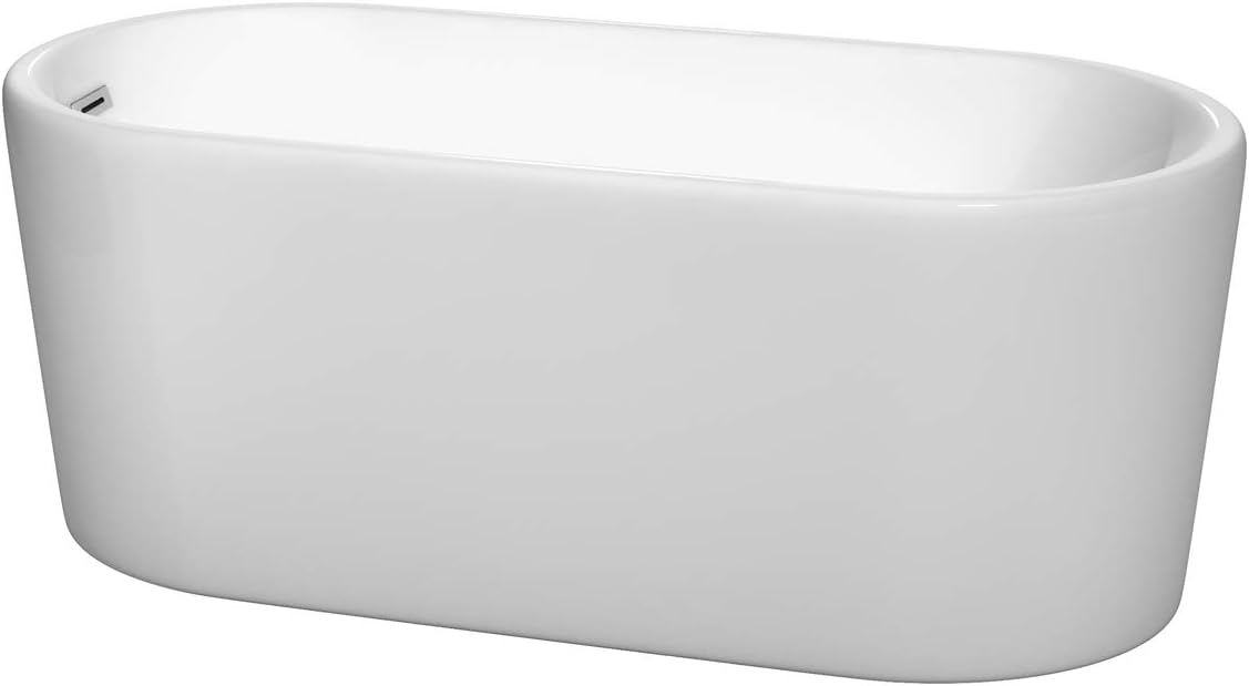 Ursula 59 inch Freestanding Bathtub in White with Polished Chrome Drain and Overflow Trim