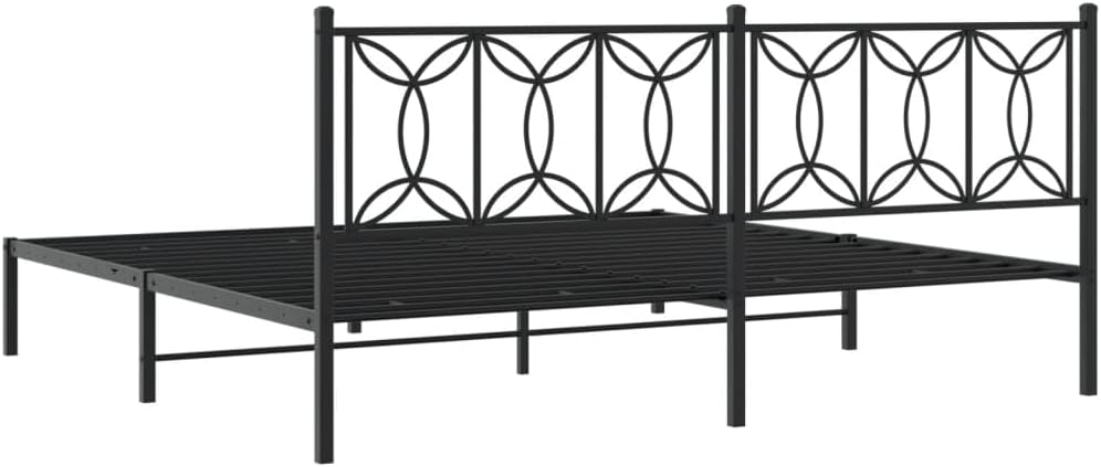 King Bed Frame Steel Platform Bed with Headboard Black 76'x79.9' Heavy Duty Metal Bedframe Underbed Storage Space for Bedroom