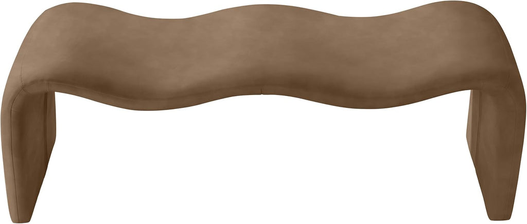 Meridian Furniture 22096Brown Willow Collection Modern | Contemporary Bench with Soft Brown Vegan Leather, Iron Metal Inner Frame, 56.5' W x 18' D x 19' H, Brown