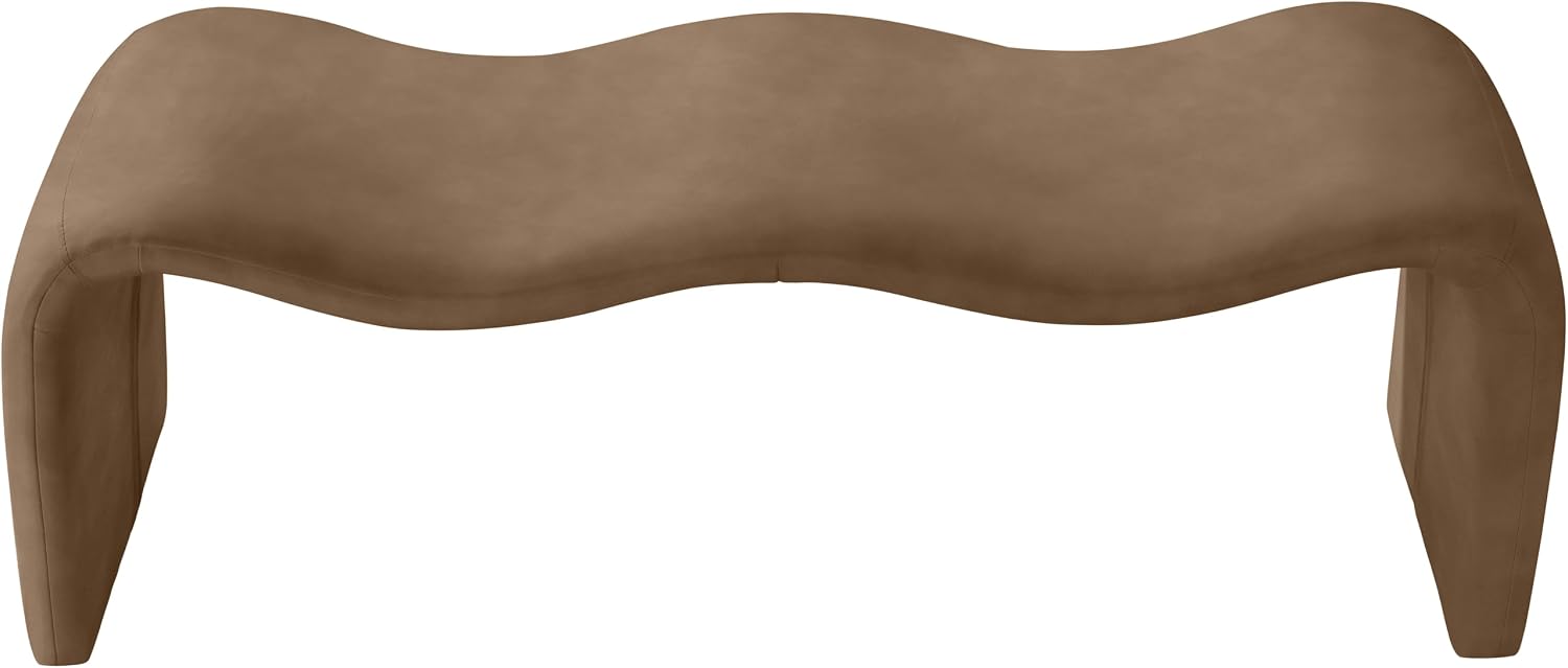Meridian Furniture 22096Brown Willow Collection Modern | Contemporary Bench with Soft Brown Vegan Leather, Iron Metal Inner Frame, 56.5' W x 18' D x 19' H, Brown