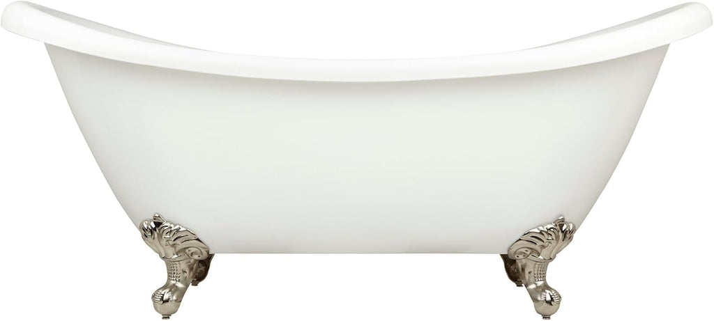 Signature Hardware 946174-69-RR-ND Rosalind 69' Acrylic Soaking Clawfoot Tub with Pre-Drilled Overflow Hole, Imperial Feet, and Rolled Rim - Less Drain - White/Polished Brass