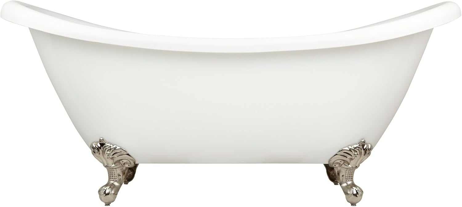 Signature Hardware 946174-69-RR-ND Rosalind 69' Acrylic Soaking Clawfoot Tub with Pre-Drilled Overflow Hole, Imperial Feet, and Rolled Rim - Less Drain - White/Chrome