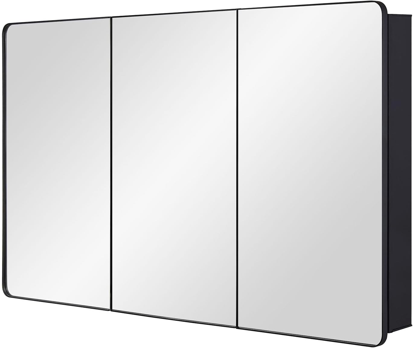 IDYLLOR Bathroom Mirror Medicine Cabinet with Round Corner Framed Door 48 x 30 inch, Black，Recessed or Surface Mount, with Adjustable Glass Shelves