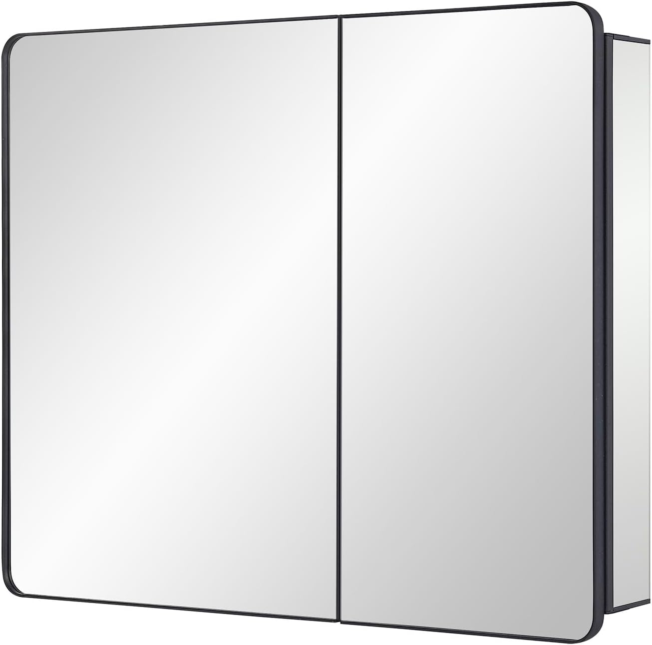 IDYLLOR Black Bathroom Mirror Medicine Cabinet with Round Corner Framed Door 30 x 25.6 inch, Recessed or Surface Mount, with Adjustable Glass Shelves