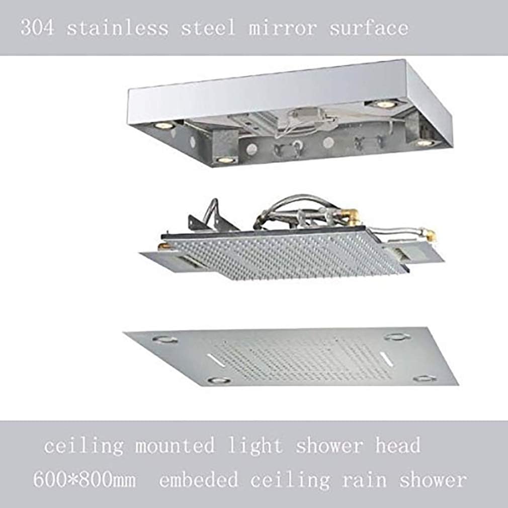 Cascada Classic Design 31 Inch (600mmx800mm) Large Rain Shower Set with Waterfall LED Rectangle recessed ceiling-mount 4 Function shower head, Stainless Steel Polished Finish