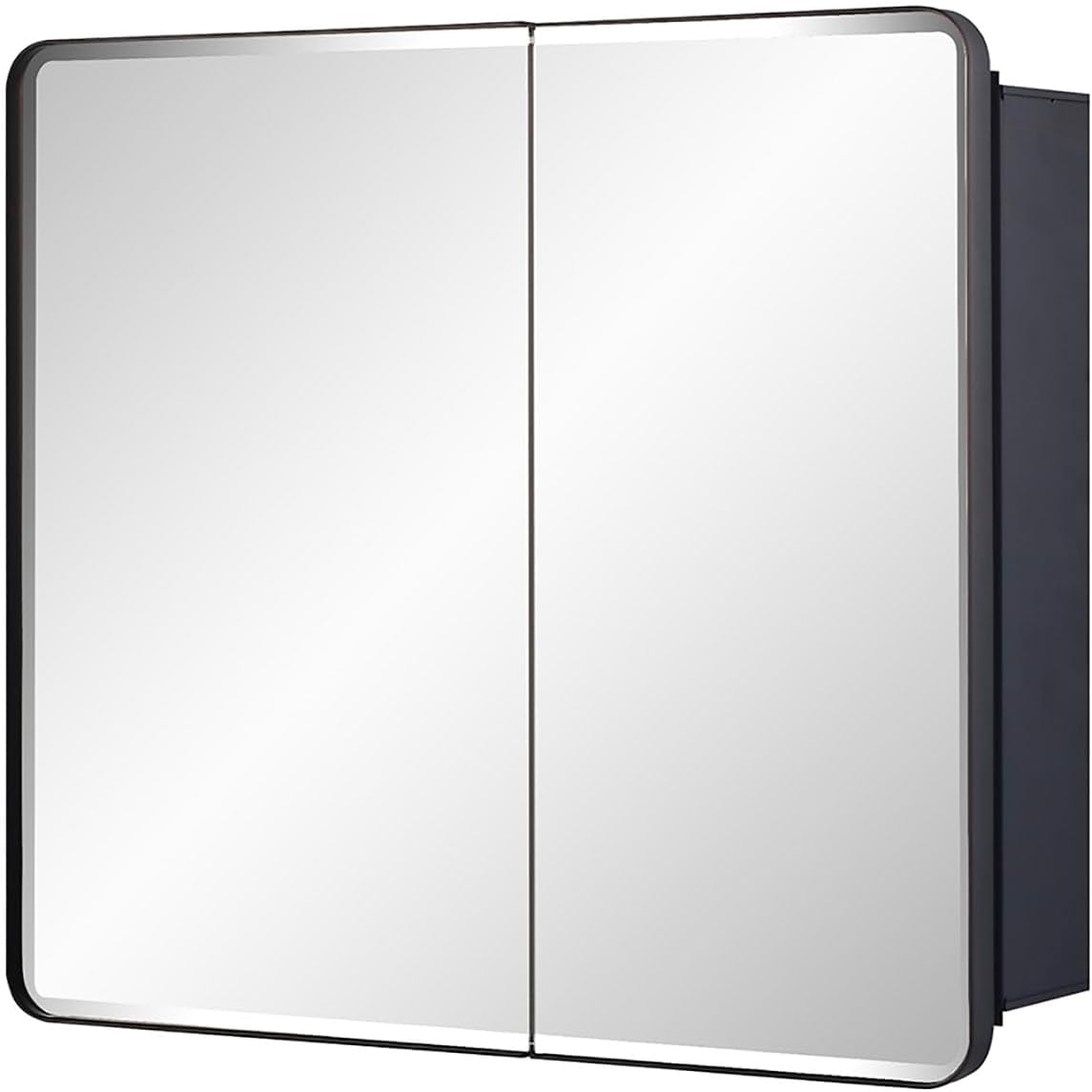 IDYLLOR Black Bathroom Medicine Cabinet with Round Corner Framed Door and Beveled Edge Mirror 22 x 20 inch, Recessed or Surface Mount, with Adjustable Glass Shelves