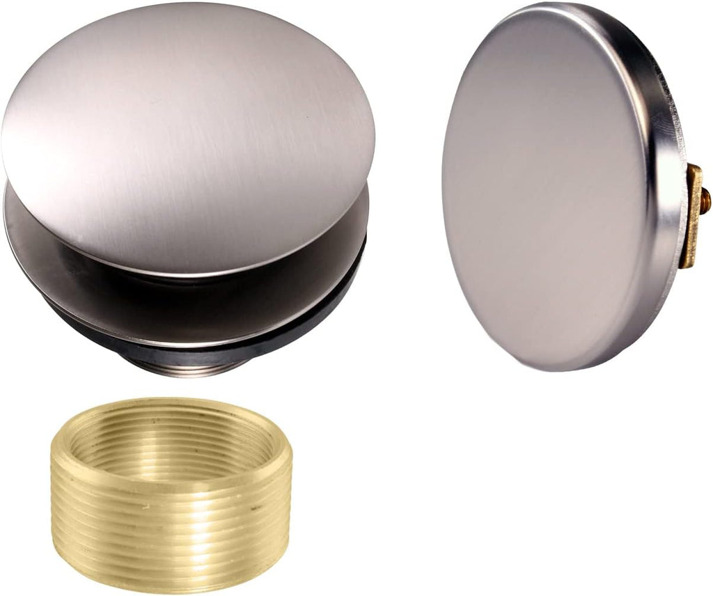 Westbrass A98HRK-20 Universal Fine or Coarse Thread Tip-Toe Bathtub Drain Trim with Illusionary No-Hole Faceplate and Adaptor Bushing, Stainless Steel